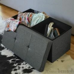 DuneDesign Banc De Rangement 76x38x38cm Coffre Pliant 80L Rembourré Gris - Grau 10 DuneDesign Banc De Rangement 76x38x38cm Coffre Pliant 80L Rembourré Gris - Grau -Outillage Soldes Boutique 10974274 4