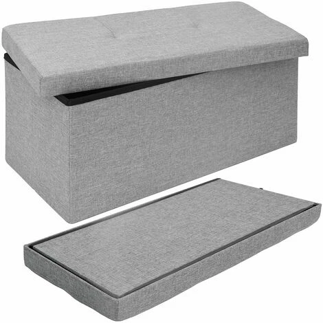 DuneDesign Banc De Rangement 76x38x38cm Coffre Pliant 80L Rembourré Gris Clair - Grau 4 DuneDesign Banc De Rangement 76x38x38cm Coffre Pliant 80L Rembourré Gris Clair - Grau – Image 2