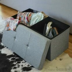 DuneDesign Banc De Rangement 76x38x38cm Coffre Pliant 80L Rembourré Gris Clair - Grau 10 DuneDesign Banc De Rangement 76x38x38cm Coffre Pliant 80L Rembourré Gris Clair - Grau -Outillage Soldes Boutique 10974279 4