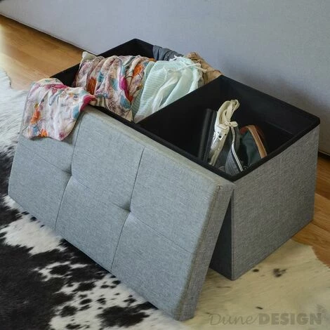 DuneDesign Banc De Rangement 76x38x38cm Coffre Pliant 80L Rembourré Gris Clair - Grau 6 DuneDesign Banc De Rangement 76x38x38cm Coffre Pliant 80L Rembourré Gris Clair - Grau – Image 4