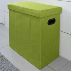 DuneDesign Panier à Linge Pliable 70L Coffre De Rangement Pliant Avec Poignées Couvercle Pouf Imitation Lin Vert Citron - Grün -Outillage Soldes Boutique 10974282 4