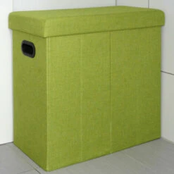 DuneDesign Panier à Linge Pliable 70L Coffre De Rangement Pliant Avec Poignées Couvercle Pouf Imitation Lin Vert Citron - Grün -Outillage Soldes Boutique 10974282 5