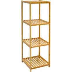 DuneDesign Étagère En Bois 38x39,5x124,5cm 4 Tablettes Superposées Lattes En Bambou Meuble à Rayonnages De Salle De Bain - Braun
