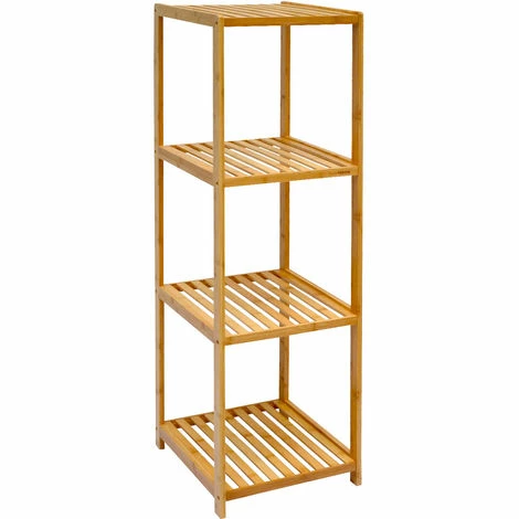 DuneDesign Étagère En Bois 38x39,5x124,5cm 4 Tablettes Superposées Lattes En Bambou Meuble à Rayonnages De Salle De Bain - Braun -Outillage Soldes Boutique 10974302 1