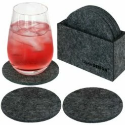 DuneDesign 8 Dessous De Verres Rond Sous-verres Incl Etui Feutre Artificiel Gris - Grau