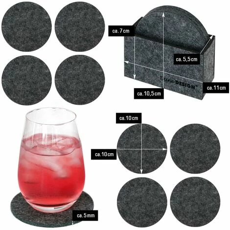 DuneDesign 8 Dessous De Verres Rond Sous-verres Incl Etui Feutre Artificiel Gris - Grau 4 DuneDesign 8 Dessous De Verres Rond Sous-verres Incl Etui Feutre Artificiel Gris - Grau – Image 2