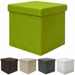 DuneDesign Poufs 38cm Avec Coffre De Rangement 42L Repose-pieds En Forme De Cube Avec Couvercle Amovible Rembourré Bouts De Canapé Pliant Tabouret Vert Tilleul - Grün