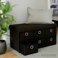 DuneDesign Coffre De Rangement Pliante 76x38x38cm 6 Tiroirs 80L Poufs Pliable Repose-pieds Rectangulaire Rembourré 2 Places Marron Foncé - Dunkelbraun -Outillage Soldes Boutique 10987233 4