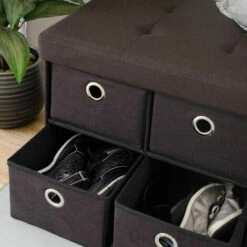 DuneDesign Coffre De Rangement Pliante 76x38x38cm 6 Tiroirs 80L Poufs Pliable Repose-pieds Rectangulaire Rembourré 2 Places Marron Foncé - Dunkelbraun -Outillage Soldes Boutique 10987233 5