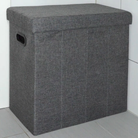 DuneDesign Panier à Linge Pliable 70L Coffre De Rangement Pliant Avec Poignées Couvercle Pouf Imitation Lin Marron Foncé - Grau 7 DuneDesign Panier à Linge Pliable 70L Coffre De Rangement Pliant Avec Poignées Couvercle Pouf Imitation Lin Marron Foncé - Grau – Image 5