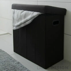 DuneDesign Panier à Linge Pliable 70L Coffre De Rangement Pliant Avec Poignées Couvercle Pouf Imitation Lin Marron Foncé - Braun -Outillage Soldes Boutique 10987238 3