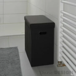 DuneDesign Panier à Linge Pliable 70L Coffre De Rangement Pliant Avec Poignées Couvercle Pouf Imitation Lin Marron Foncé - Braun -Outillage Soldes Boutique 10987238 5