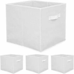 DuneDesign Set 4 Boîtes De Rangement Ouvertes 33x38x33cm Pliantes Pour étagère Kallax Expedit Anses En Tissu Blanc - Weiss