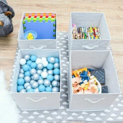 DuneDesign Set 4 Boîtes De Rangement Ouvertes 33x38x33cm Pliantes Pour étagère Kallax Expedit Anses En Tissu Blanc - Weiss -Outillage Soldes Boutique 10987242 4