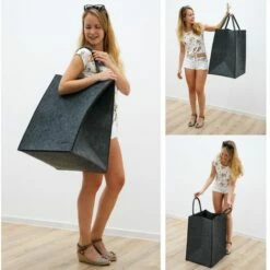 DuneDesign Sac à Linge Panier Rangement Jouets 43x38x60cm Feutre Artificiel Gris - Grau -Outillage Soldes Boutique 10987267 3