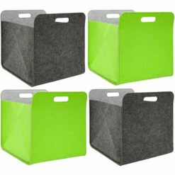 DUNEDESIGN 4 Boîtes De Rangement Feutre 33x33x38 Cm Kallax Panier Étagère Ikea Gris Vert - Grau