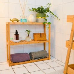 DUNEDESIGN Étagère Murale Bambou - 60x54x15 Rangement En Bois à Poser Salle De Bain Cuisine - Braun -Outillage Soldes Boutique 12736508 3