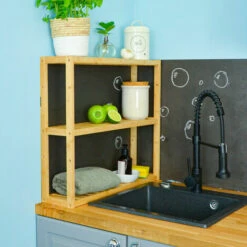 DUNEDESIGN Étagère Murale Bambou - 60x54x15 Rangement En Bois à Poser Salle De Bain Cuisine - Braun -Outillage Soldes Boutique 12736508 4