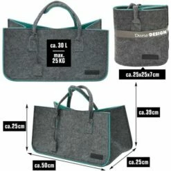 DuneDesign Sac En Faux Feutre 50x25x25cm à Provisions Bois 25kg Gris Turquoise - Grau -Outillage Soldes Boutique 12736512 3