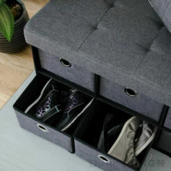 DuneDesign Coffre De Rangement Pliante 76x38x38cm 6 Tiroirs 80L Poufs Pliable Repose-pieds Rectangulaire Rembourré 2 Places Gris Foncé - Grau -Outillage Soldes Boutique 20971697 5