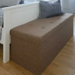 DuneDesign Coffre De Rangement XXL Pliante 110x38x38cm Incl 2 Cloisons 120L Pouf Pliable Repose-pieds Rectangulaire Rembourré 3 Places Marron Clair - Braun -Outillage Soldes Boutique 26509075 5