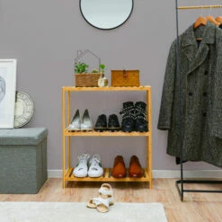 DUNEDESIGN Étagère Bambou - 69x60x26 Meuble Bois Salle De Bain Cuisine Rangement Chaussures - Braun -Outillage Soldes Boutique 34199426 4