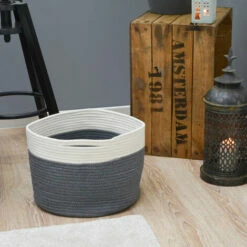 DUNEDESIGN Panier De Rangement Ø34x25 20L Corbeille à Linge En Osier Panier à Jouets Rond - Grau -Outillage Soldes Boutique 35534253 3