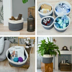 DUNEDESIGN Panier De Rangement Ø34x25 20L Corbeille à Linge En Osier Panier à Jouets Rond - Grau -Outillage Soldes Boutique 35534253 4