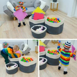 DUNEDESIGN Panier De Rangement Ø34x25 20L Corbeille à Linge En Osier Panier à Jouets Rond - Grau -Outillage Soldes Boutique 35534253 5