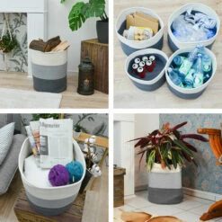 DUNEDESIGN Panier De Rangement Ø38x46 50L Corbeille à Linge En Osier Panier à Jouets Rond - Grau -Outillage Soldes Boutique 35534255 5