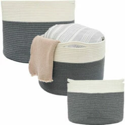 DUNEDESIGN Set De 3 Paniers En Corde De Coton Corbeilles à Linge 20-45L Grands Rangement - Grau