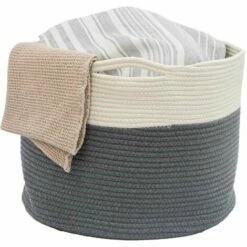 DUNEDESIGN Panier De Rangement Ø 50x35 60L Corbeille à Linge En Osier Panier à Jouets Rond - Grau