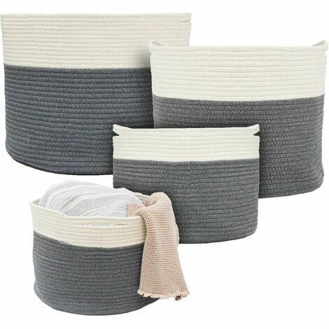 DUNEDESIGN Set De 4 Paniers En Corde De Coton Corbeilles à Linge 20-60L PaniersRangement - Grau -Outillage Soldes Boutique 35534978 1