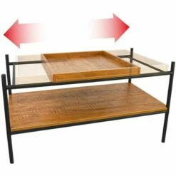 DUNEDESIGN Table Basse Industrielle Avec Plateau En Bois 90x44x50 Table Café Rectangulaire - Braun -Outillage Soldes Boutique 35536287 4