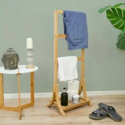 DUNEDESIGN Porte Serviette En Bambou Durable 40x30x102cm Sèche Serviettes Sur Pied Salle - Braun -Outillage Soldes Boutique 35536289 3