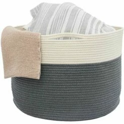 DUNEDESIGN Panier De Rangement Ø43x33 45L Corbeille à Linge En Osier Panier à Jouets Rond - Weiss