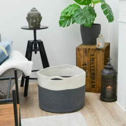 DUNEDESIGN Panier De Rangement Ø43x33 45L Corbeille à Linge En Osier Panier à Jouets Rond - Weiss -Outillage Soldes Boutique 35568048 3