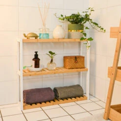 DUNEDESIGN Étagère Murale Bambou - 60x54x15 Rangement En Bois à Poser Salle De Bain Cuisine - Naturfarben -Outillage Soldes Boutique 42533623 5