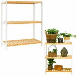 DUNEDESIGN Étagère Bambou - 69x60x26 Meuble Bois Salle De Bain Cuisine Rangement Chaussures - Weiss