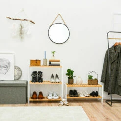 DUNEDESIGN Étagère Bambou - 69x60x26 Meuble Bois Salle De Bain Cuisine Rangement Chaussures - Weiss -Outillage Soldes Boutique 42694751 3