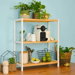 DUNEDESIGN Étagère Bambou - 69x60x26 Meuble Bois Salle De Bain Cuisine Rangement Chaussures - Weiss -Outillage Soldes Boutique 42694751 4