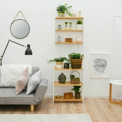 DUNEDESIGN Étagère Bambou - 69x60x26 Meuble Bois Salle De Bain Cuisine Rangement Chaussures - Weiss -Outillage Soldes Boutique 42694751 5