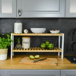 DUNEDESIGN Étagère Bambou - 70x33x26 Meuble Bois Salle De Bain Cuisine Rangement Chaussures - Weiss -Outillage Soldes Boutique 42735490 5