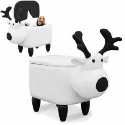 DUNEDESIGN Tabouret Renne Avec Rangement - 57x31x55 Pouf De Forme Animale Chaise Enfant - Beige