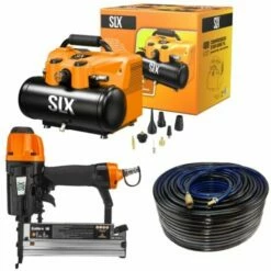 SILEX Compresseur Portatif 6L - 40V SLX® +2 Batteries Lithium 5 Ah + Cloueur Pneumatique SLX 18 GA + Tuyau 5M