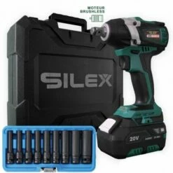 Clé à Chocs 20V Sans Fil Silex® 20V Moteur Brushless (1 X 6.0Ah Batterie Lithium SLX ) + 9 Douilles à Choc