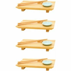 DUNEDESIGN 4 Assiettes De Service Pour Sushi - Plats En Bambou 27x16x4 Vaisselle Avec Bols - Braun