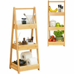 DUNEDESIGN 100% Bambou Etagère De Bain Avec 3 Paniers En Bois - 30x26x78 Cuisine Et Bain - Braun