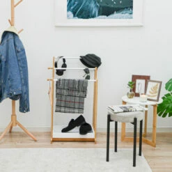 DUNEDESIGN Porte Serviette En Bambou - 45x35x84 Sèche Serviettes Sur Pied - Salle De Bain - Braun -Outillage Soldes Boutique 48096562 3