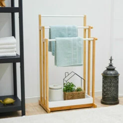 DUNEDESIGN Porte Serviette En Bambou - 45x35x84 Sèche Serviettes Sur Pied - Salle De Bain - Braun -Outillage Soldes Boutique 48096562 4